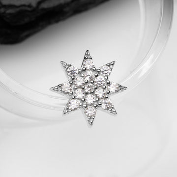 Detail View 1 of 14 Karat White Gold Sparkle Starburst Dermal Anchor Top Part-Clear Gem